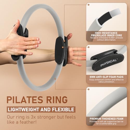 PhysKcal Pilates Kit, 15-Inch Pilates Ring with 1x Core Ball, 3X Resistant Loops and 2X Flex Bands, Home Pilates Equipment Set and Mat Pilates Essential Kit - color: Mist
