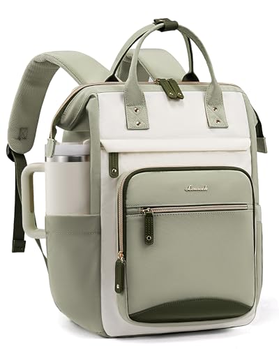 LOVEVOOK Laptop Backpack for Women Work Bag with Large Capacity Cup Side Pocket, 15.6 Inch Waterproof Computer Backpacks (Bean-green, 15.6INCH) - color: Bean-green, size: 15.6INCH