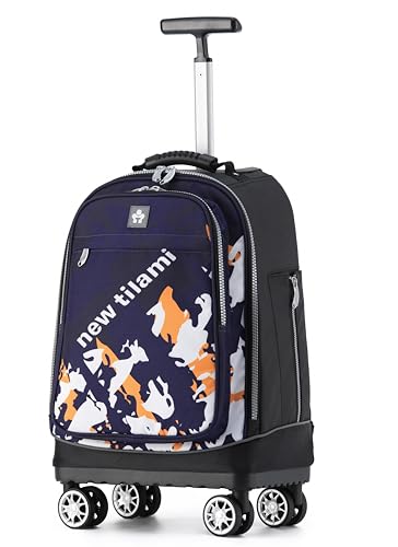 NEW TILAMI 19 Inch Rolling Backpack 360°rotating Universal Wheel, Large Organizer Compartments, Adjustable Handle, Carry on for School Students Business Travel, Orange Movie Fan Color - color: Orange Movie Fan Color