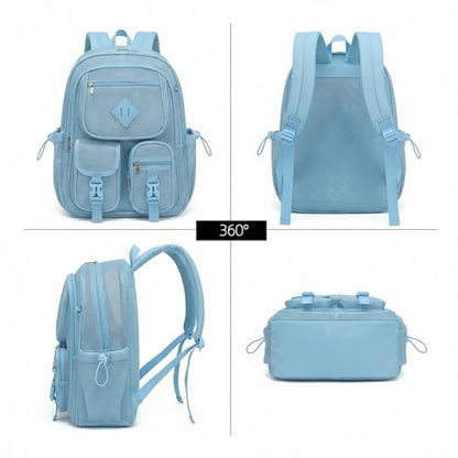 Mesh Backpack for Girls Boys, Women Mesh Bookbags Heavy Duty Semi-Transparent School Bag Net Back Pack for Travel, Beach, Swimming, Work - Baby Blue - color: Baby Blue