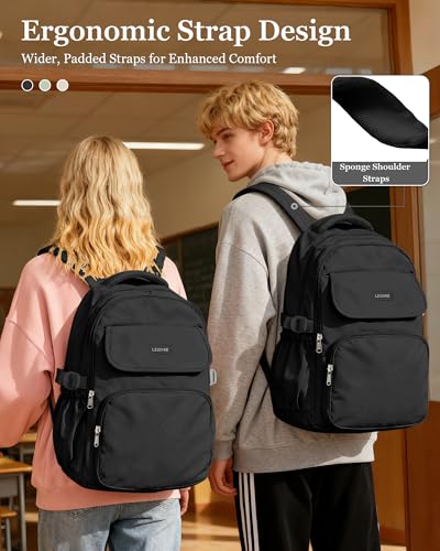 Simple Aesthetic Black Backpacks For School,Lightweight Casual College Backpack Women,Travel Laptop Daypack Men,Waterproof Middle School Book bag For Teens Boys Girls - color: A1-black