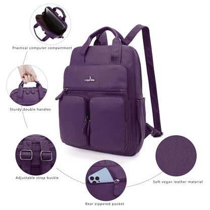 Angel Kiss Backpack Purse for Women Soft Washed Leather Multi Pocket Casual Travel Backpacks… - color: Purple