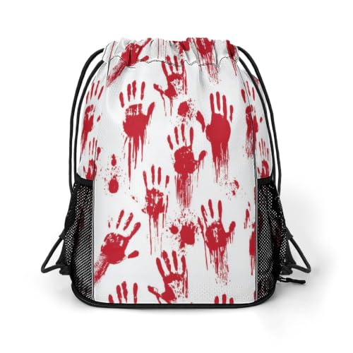Hand Skull Drawstring Backpack Gym Bag With Shoe Compartment String Bag Sport Beach Swimming Sackpack For Women Men - color: Hand Skull
