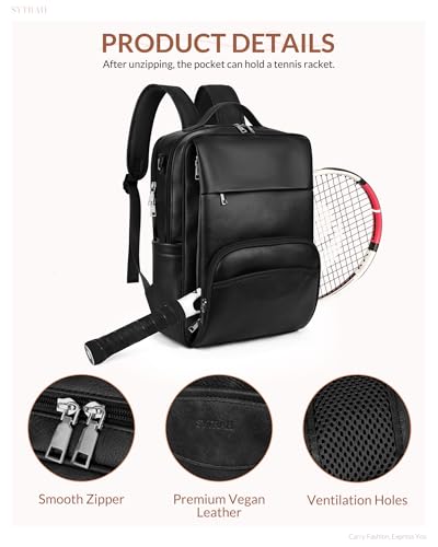 SYTRAH Leather Laptop Backpack for Women, 15.6 inch Computer Daypack Black | Faux Leather Laptop Backpack: Dedicated 15.6" Laptop Compartment, 9-Pocket Organizer, Breathable Mesh Strap, Work & Travel - color: Purse Black