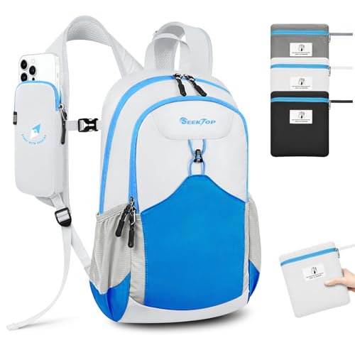 Seektop 15L Small Lightweight Hiking Backpack for Men Women Foldable Packable UltraLight Daypack for Travel Daily Outdoor - color: Blue White