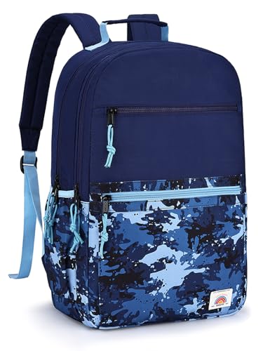 VASCHY School Backpack, Lightweight Classic Cute Aesthetic Bookbag Daypack for Teen Boys Girls Traveling/Gym/Middle School Navy Camo - color: Navy Camo-l, size: Large-17in