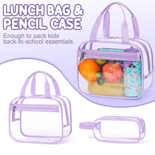 Fimibuke Clear Backpack for Girls - 3 PCS Heavy Duty Kids Clear Bags Schoolbag Large Transparent PVC Bookbag with Lunch Box Pencil Case Set for Travel School Concert Stadium Events Backpacks - color: beige