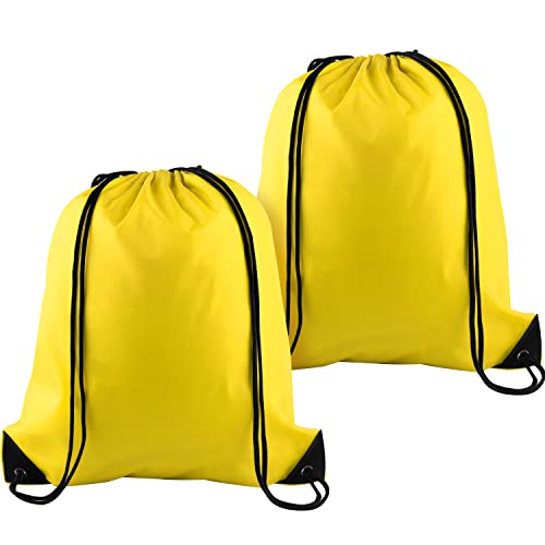 KUUQA 2 Pcs Yellow Drawstring Backpack Drawstring Bag Bulk Sports Cinch Bags String Backpack Storage Bags for Gym Traveling - color: Yellow