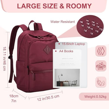 RAVUO Backpack for Women, Water Resistant School Bookbag with 15.6 inch Laptop Compartment Casual College Schoolbag Daypack for Teen Girls,Red - color: Red