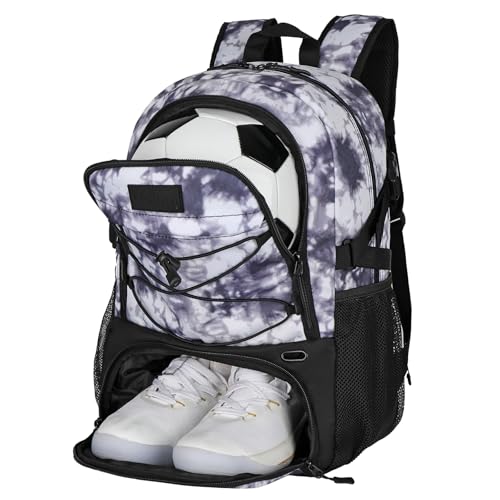 Goloni Soccer Backpack,Basketball Backpack with Ball Compartment & Shoe Compartment,Backpack for Basketball,Soccer - color: Grey White Tie Dye