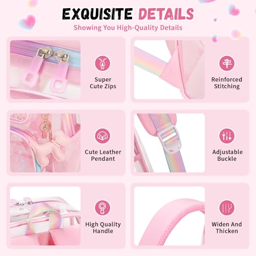 MOONBABY Clear Backpack for School Girls, Heavy Duty TPU Transparent Backpack Stadium Events Approved, Clear Bookbag - color: Pink