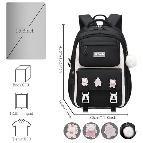 School Backpacks for Girls, Middle Schoolbag Elementary Student Bookbag, Large Casual School Daypacks for Teens Girls (Black) - color: Black