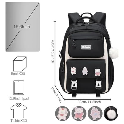School Backpacks for Girls, Middle Schoolbag Elementary Student Bookbag, Large Casual School Daypacks for Teens Girls (Black) - color: Black