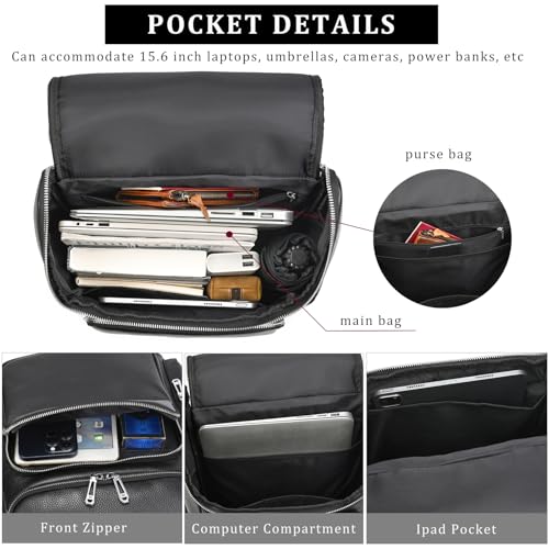 Laptop Leather Travel Backpack For Men Carry On Back Pack For Business Work computer Backpacks Fit 15.6" Laptop - color: Bb-71 Black