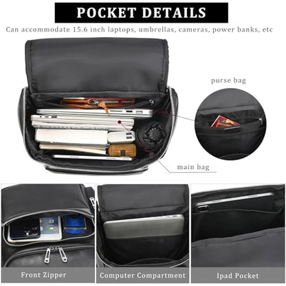 Laptop Leather Travel Backpack For Men Carry On Back Pack For Business Work computer Backpacks Fit 15.6" Laptop - color: Bb-71 Black