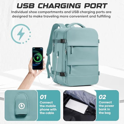 Travel Backpack with Compression Vacuum Storage Bag & Electric Pump, Expandable Flight Approved Carry On Backpack, 18x14x8 inches Personal Item Travel Bag for Men Women, Blue - color: Blue