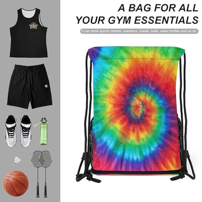 Tie Dye Drawstring Backpack Gym Bag With Shoe Compartment String Bag Sport Beach Swimming Sackpack For Women Men - color: Tie Dye