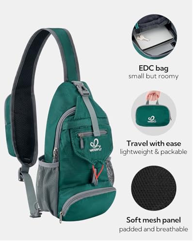 WATERFLY Packable Small Crossbody Sling Backpack Shoulder Chest Bag Daypack for Hiking Traveling - color: Turquoise