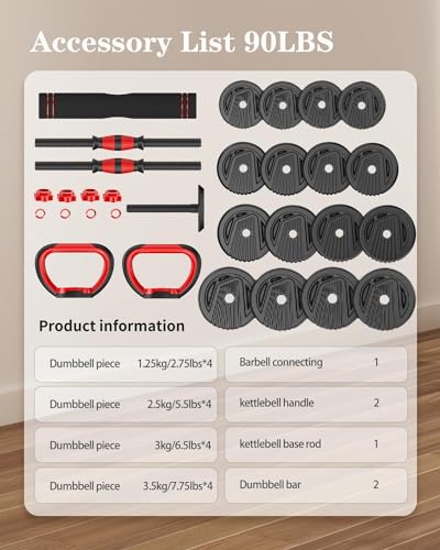 Adjustable Dumbbells, 20/30/45/70/90lbs Free Weight Set with Connector,5 in1 Dumbbells Set Used as Barbell,Kettlebells,Push up Stand,Fitness Exercises for Home Gym Suitable Men/Women - style: 90LB(45LB Pairs)
