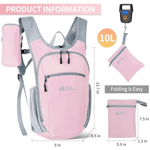 Hiking Backpack 10L/15L Small Daypack Lightweight Packable Travel Foldable Water Resistan for Women Men (Pink, 10L) - color: Pink, size: 10L