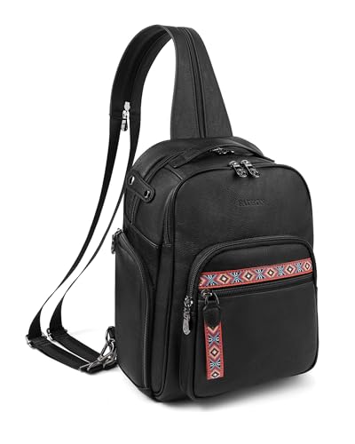 FADEON Large Sling Bag for Women, Designer Leather Crossbody Purse Convertible Sling Backpack, Anti Theft Daypack for Travel - color: Black Retro Style