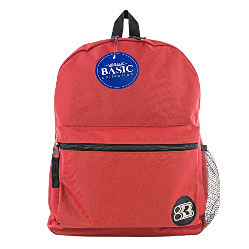 BAZIC PRODUCTS 16in Red Basic Backpack, for School Travel Work, Case of 12 - color: Red, size: 12-Pack