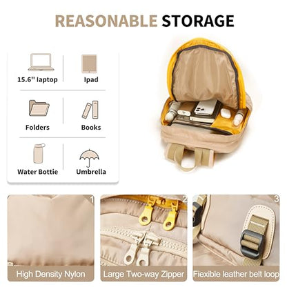 Casual Canvas Backpack for Women Large Capacity Vintage Campus Daypack and Travel Backpack (Beige)