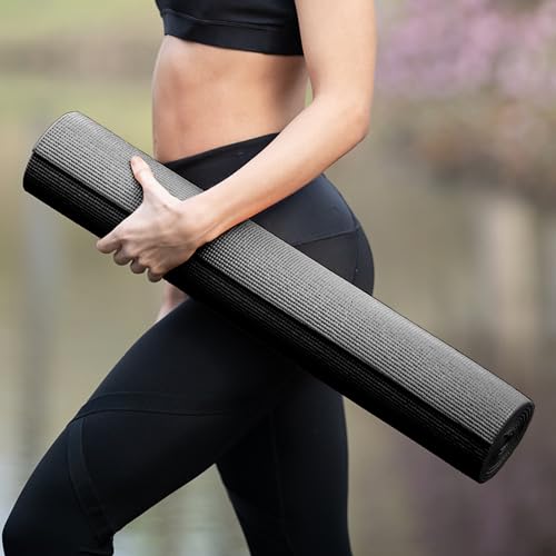 12-Pack Classic Yoga Mat With Carrying Strap, 68" x 24" Non Slip Exercise Mat, 4mm Thick Gym Mat, Bulk Non Toxic Yoga Mats for Home Workout, Schools, Classroom, and Studios - color: Black