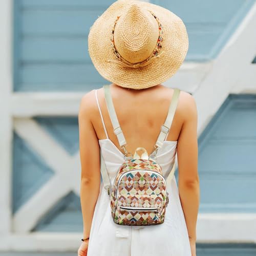 Womens Backpack, Colorful Cute Mini Backpacks Small Backpacks for Women, Stylish Women Mini Backpack with Rhombus Patterns for Travel, Shopping(Khaki) - color: Khaki