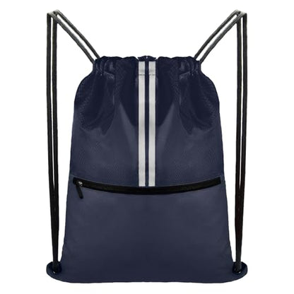 Drawstring Backpack Large Sports Draw String Bag for Men and Women (Navy Blue) - color: Two Tone Navy Blue