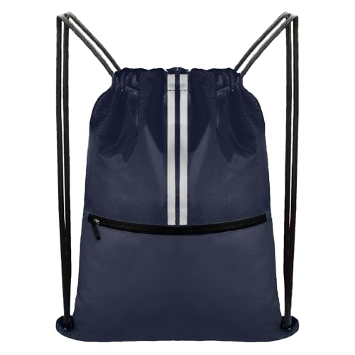 Drawstring Backpack Large Sports Draw String Bag for Men and Women (Navy Blue) - color: Two Tone Navy Blue