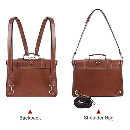 ECOSUSI Backpack for Women Briefcase Messenger Laptop Bag Vegan Leather Satchel Work Bags Fits 15.6 inch Laptops, Coffee - color: 1-coffee-l
