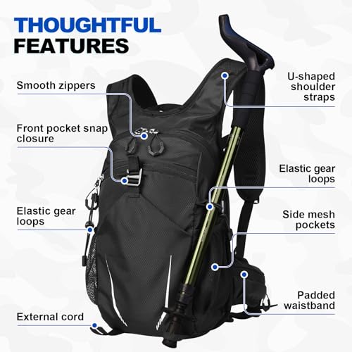 10L Small Hiking Backpack, Mini Travel Daypack for Men Women, Lightweight & Water Resistant - color: Black