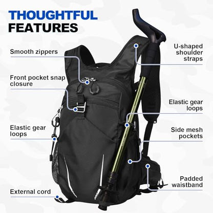 10L Small Hiking Backpack, Mini Travel Daypack for Men Women, Lightweight & Water Resistant - color: Black