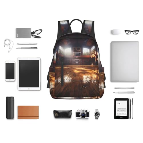 Basketball court Travel Backpack for Men & Women 14 inch Laptop Backpack Waterproof Work Back Pack - color: Basketball Court