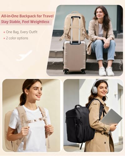Smasrob 32L Women Travel Backpack with Shoe and Laptop Compartment, Travel Bag with Water Bottle Holder and Wet Pocket, Water-Resistant, Camel - color: Camel