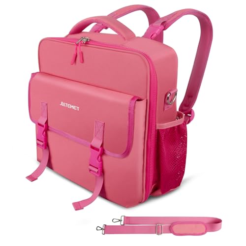 Zipper Binder 700-Sheet 3-inch D Ring with Multiple Pockets Folder Up 14" Laptop Detachable Backpack Straps & Shoulder Use for School and Office（red） - color: Plum Red