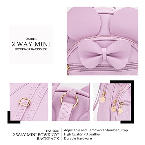 KL928 Girls Mini Backpack Bowknot Polka Dot Cute Small Daypacks Convertible Shoulder Bag Purse for Women - color: L.purple