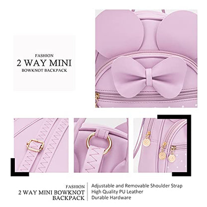 KL928 Girls Mini Backpack Bowknot Polka Dot Cute Small Daypacks Convertible Shoulder Bag Purse for Women - color: L.purple