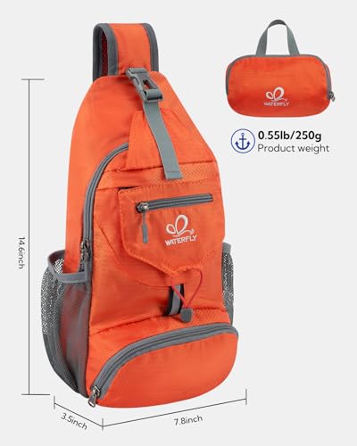 WATERFLY Packable Small Crossbody Sling Backpack Shoulder Chest Bag Daypack for Hiking Traveling - color: Orange