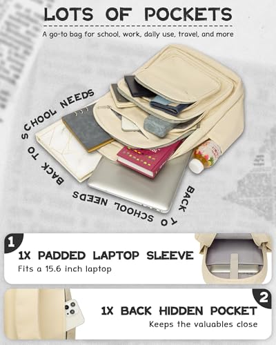 Backpack for Middle High School Teen Boys Girls Large College Bookbag with Laptop Compartment Back to School Book Bags Mochilas Escolares para Niños Niñas Adolescentes (Beige, Solid) - color: Beige