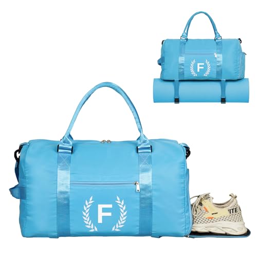 Gym Bag for Women, Personalized Duffle Bag with Shoe Compartment, Sports Bag for Yoga & Dance with Wet Pocket and Mat Strap(AquaBlue,F) - color: AquaBlue, size: F