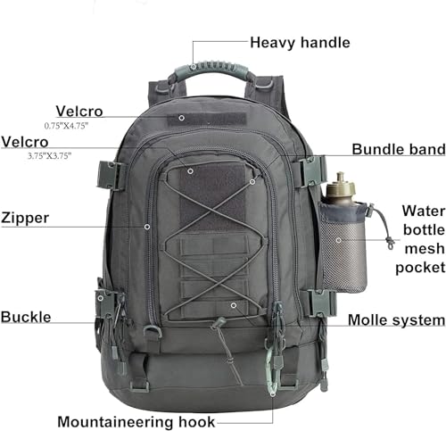 Expandable 40-64L Military Tactical Backpack 3 Day Bag Hiking Gym Sport Camping - color: Gray