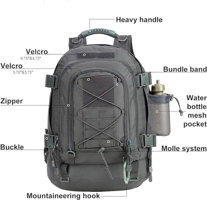 Expandable 40-64L Military Tactical Backpack 3 Day Bag Hiking Gym Sport Camping - color: Gray