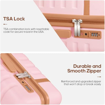 UKEIN Luggage Sets 3 Piece, Carry On Luggage 20In With Spinner Wheels,PC Hardside Suitcase Set with TSA Lock,Durable Carry On Suitcase With Travel Backpack for Men (Pink, 3 piece set (20inch)) - color: Pink, size: 3 piece set (20inch)