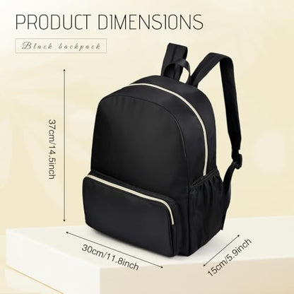 1 Piece Nylon Backpack Kids School Backpack for Toddler Girls Boys Plain Waterproof Preppy Bookbags Travel for Student (Black) - color: Black