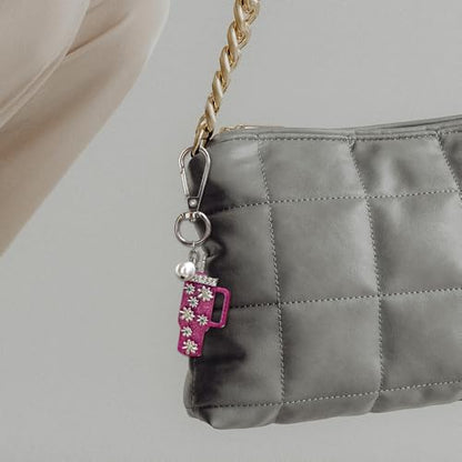 Madison Tyler Western Cowboy Boots Cherry Bow Bubble Tea Strawberry Cute Keychain | Bag Charms for Handbags Purse Charms - color: Mug