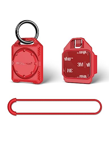 PROfezzion Secure Air Tag Holder Case with Key Ring, 3M Adhesive Mount and Loop Strap for Keychain, Dog Collar, Backpack, Luggage Bag, Bike, Car & More, IPX8 Waterproof, Full Cover & Discreet - color: Red