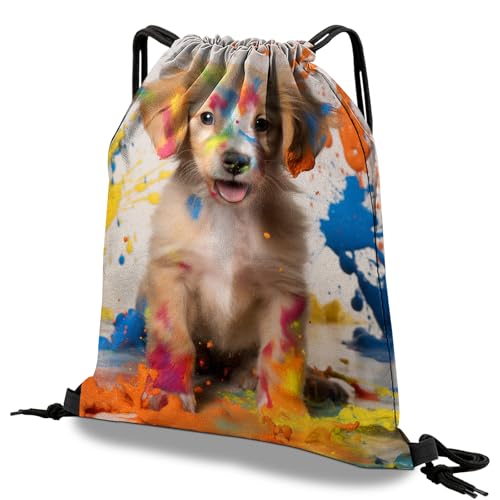 Drawstring Backpack Draw String Bag Waterproof for Sports Gym Beach Travel Cute Aesthetic Sackpack Men Women (13"×17")-Dog - color: S-5-dog