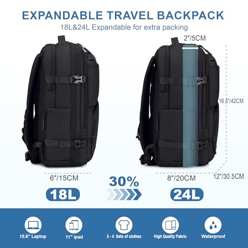 BAGOK Carry On Travel Backpack, Expandable Extra Large Airline Approved,Lightweight Daypack for Men and Women（Black） - color: B-black, size: Medium